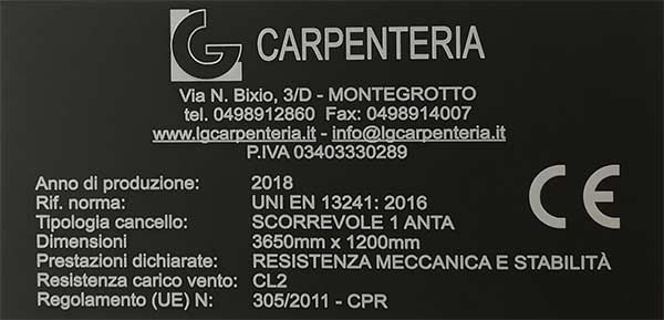 LG Carpenteria Certificazione UNI EN 13241 1