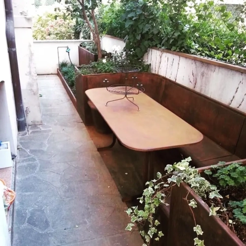 Attrezzatura Giardino Corten Tavolo Sedie Panca Architettura